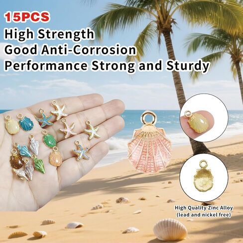 15pcs Starfish Conch Seashell Pendants لصنع المجوهرات Make Diy Ocean موضوع السحر للمينا للحرف اليدوية Sear Shell Conch Charms المعلق in Kuwait