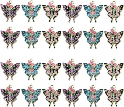 Youdiyla 20pcs Colorful Butterfly Series Cartoon Animal Butterfly Dripping Oil Alloy Charms Accessories DIY Creative Necklace Pendant Bracelet Keychain Pendant Making (SN68) in Saudi Arabia
