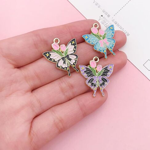 Youdiyla 20pcs Colorful Butterfly Series Cartoon Animal Butterfly Dripping Oil Alloy Charms Accessories DIY Creative Necklace Pendant Bracelet Keychain Pendant Making (SN68) in Saudi Arabia