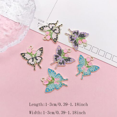 Youdiyla 20pcs Colorful Butterfly Series Cartoon Animal Butterfly Dripping Oil Alloy Charms Accessories DIY Creative Necklace Pendant Bracelet Keychain Pendant Making (SN68) in Saudi Arabia