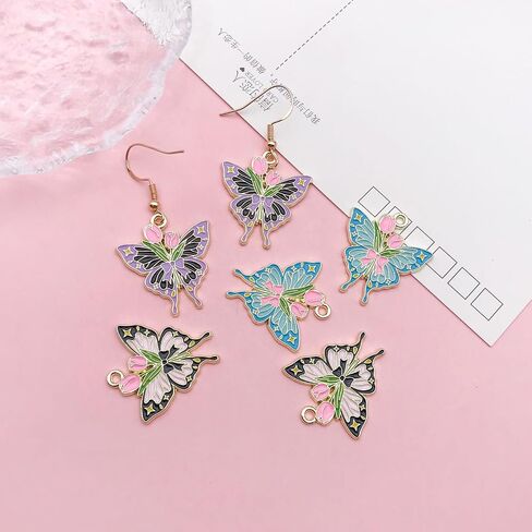 Youdiyla 20pcs Colorful Butterfly Series Cartoon Animal Butterfly Dripping Oil Alloy Charms Accessories DIY Creative Necklace Pendant Bracelet Keychain Pendant Making (SN68) in Saudi Arabia