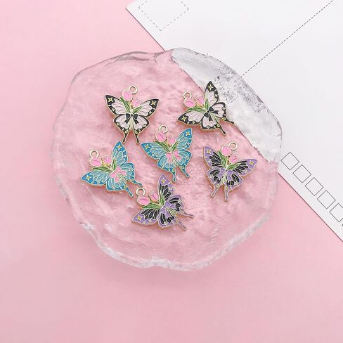 Youdiyla 20pcs Colorful Butterfly Series Cartoon Animal Butterfly Dripping Oil Alloy Charms Accessories DIY Creative Necklace Pendant Bracelet Keychain Pendant Making (SN68) in Saudi Arabia