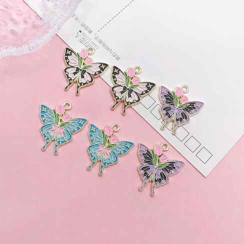 Youdiyla 20pcs Colorful Butterfly Series Cartoon Animal Butterfly Dripping Oil Alloy Charms Accessories DIY Creative Necklace Pendant Bracelet Keychain Pendant Making (SN68) in Saudi Arabia