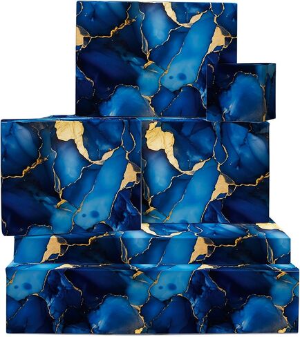 Central 23 Blue و Gold Wrapp Paper - 6 صفائح من التفاف الهدايا الأنيق - ورق الرخام - لقضاء عطلة عيد ميلاد عيد الميلاد - يأتي مع ملصقات in Kuwait