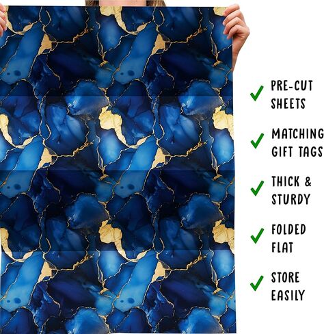 Central 23 Blue و Gold Wrapp Paper - 6 صفائح من التفاف الهدايا الأنيق - ورق الرخام - لقضاء عطلة عيد ميلاد عيد الميلاد - يأتي مع ملصقات in Kuwait