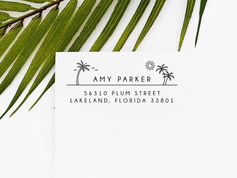 Beach Return Address Self Inking Stamp, Palm Tree Address Stamp, 1 x 2.5 inches in Saudi Arabia