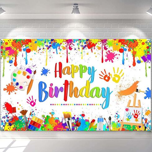 Mocsicka Paint Banner Banner Kids Art Graffiti عيد ميلاد ديكورات الحزب الرسم موضوع عيد ميلاد سعيد الخلفية in Saudi Arabia