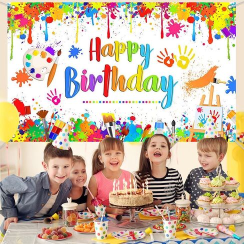 Mocsicka Paint Banner Banner Kids Art Graffiti عيد ميلاد ديكورات الحزب الرسم موضوع عيد ميلاد سعيد الخلفية in Saudi Arabia