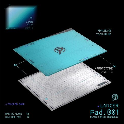 Mousepad Glass Glass ، Lancer Pad.001 سطح محجور صغير للتحكم الدقيق والسرعة ، قاعدة السيليكون غير المنقولة ، تشمل 3 أنواع من زلاجات الماوس وقماش الألياف الدقيقة ، 13.4 × 11 بوصة-Tech Blue in Kuwait
