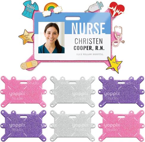 6 Pcs Badge Buddy Pin Holder, Glitter Acrylic Badge Buddy Topper Pin Holder for Nurse Accessories for Nursing Medical Healthcare in Kuwait