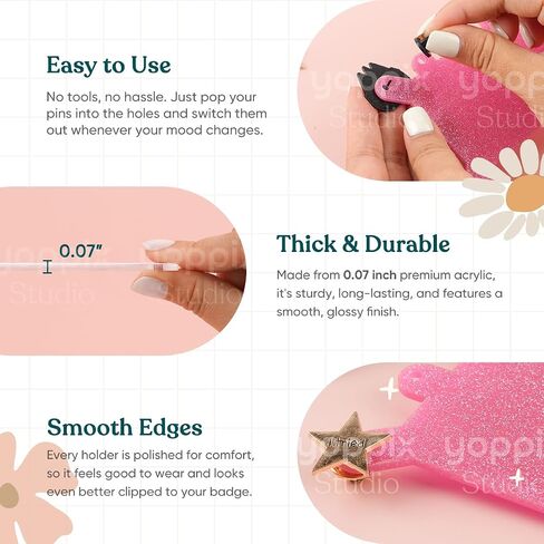6 Pcs Badge Buddy Pin Holder, Glitter Acrylic Badge Buddy Topper Pin Holder for Nurse Accessories for Nursing Medical Healthcare in Kuwait