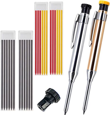 Professional multi-color aluminum woodworking pencil set -3 sizes (2/3/4 pieces)+mixed lead core+additional sharpener, suitable for woodworking and metal marking (Black, red, blue, green) in Saudi Arabia