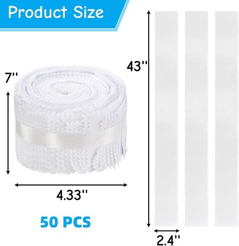 50 Pieces Jelly Fabric Strips Roll for Quilting, 43 x 2.4 Inch White Cotton Patchwork Roll, Solid Color Quilting Strips Sewing Rolled Cotton for Blanket, Rug, Quilt, Sewing DIY Crafts in Saudi Arabia