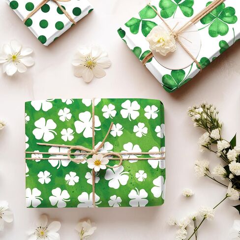 Whaline 12 Sheet Day Patrick's Day Wapping Paper Watercrock Gaft Wrap Paper Green Green Paper Plate Flat For Spring Birthday Baby Shower Crafts Supplies ، 19.7 × 27.6 inch in Saudi Arabia