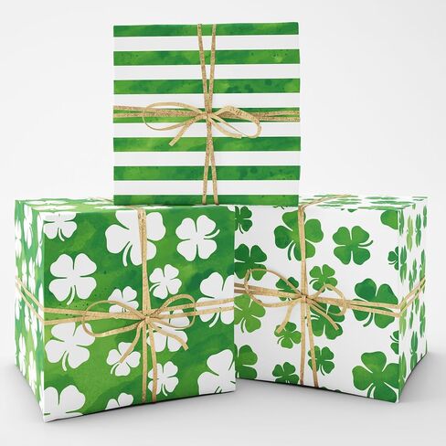 Whaline 12 Sheet Day Patrick's Day Wapping Paper Watercrock Gaft Wrap Paper Green Green Paper Plate Flat For Spring Birthday Baby Shower Crafts Supplies ، 19.7 × 27.6 inch in Saudi Arabia