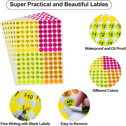 ملصقات أسعار بيع المرآب القابلة للإزالة ، 2100pcs 3/4 بوصة ملصقات أسعار مبيعات الفناء ، وعلامات صانعة مقاومة للماء ، وعلامات أسعار ملونة مسبقًا لأسواق السلع المستعملة ، ومعارض المقاطعة واستخدام التجزئة in Kuwait