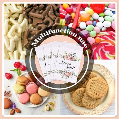 Whaline 150Pcs Wedding Favors Candy Buffet Bags Self-Adhesive Love Is Sweet Wedding Treat Bags Pink Floral Pattern Cookie Snack Bag White Kraft Paper Party Favor Bag for Gifts, 5.1 x 7.1 Inch in Saudi Arabia