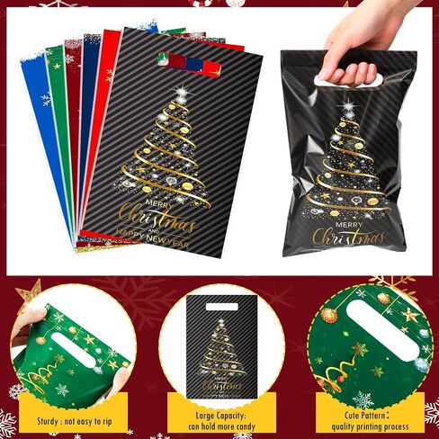 Hotop 150 PCS عيد الميلاد أكياس عيد الميلاد شجرة جيدة الأكياس الكميات من البلاستيك الحلوى معالجة أكياس الوجبات الخفيفة مع مقابض لملفات تعريف الارتباط العطلة جودي هدية عيد ميلاد سعيد لحفلات عيد الميلاد اللوازم ، 6 أنماط in Saudi Arabia