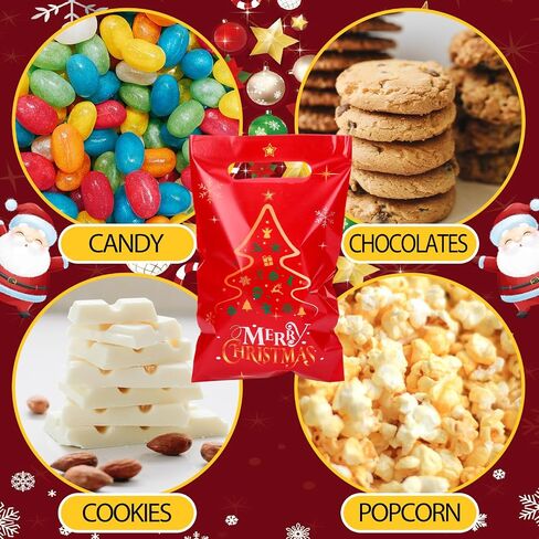 Hotop 150 PCS عيد الميلاد أكياس عيد الميلاد شجرة جيدة الأكياس الكميات من البلاستيك الحلوى معالجة أكياس الوجبات الخفيفة مع مقابض لملفات تعريف الارتباط العطلة جودي هدية عيد ميلاد سعيد لحفلات عيد الميلاد اللوازم ، 6 أنماط in Saudi Arabia