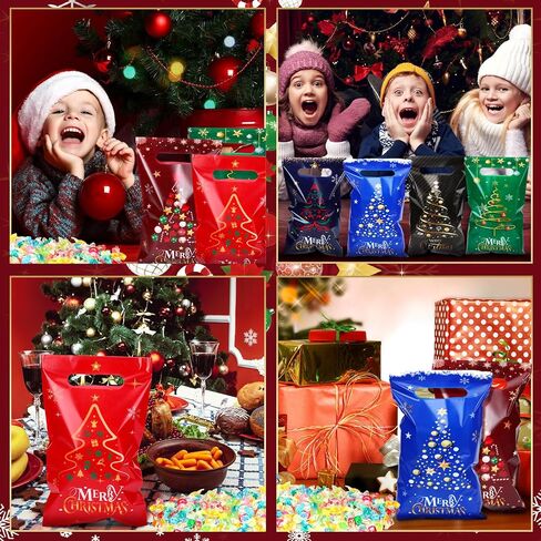 Hotop 150 PCS عيد الميلاد أكياس عيد الميلاد شجرة جيدة الأكياس الكميات من البلاستيك الحلوى معالجة أكياس الوجبات الخفيفة مع مقابض لملفات تعريف الارتباط العطلة جودي هدية عيد ميلاد سعيد لحفلات عيد الميلاد اللوازم ، 6 أنماط in Saudi Arabia