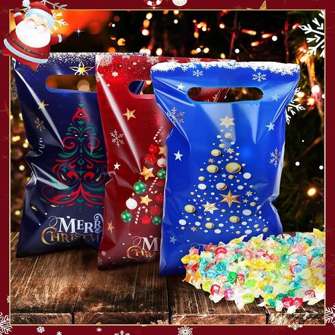 Hotop 150 PCS عيد الميلاد أكياس عيد الميلاد شجرة جيدة الأكياس الكميات من البلاستيك الحلوى معالجة أكياس الوجبات الخفيفة مع مقابض لملفات تعريف الارتباط العطلة جودي هدية عيد ميلاد سعيد لحفلات عيد الميلاد اللوازم ، 6 أنماط in Saudi Arabia