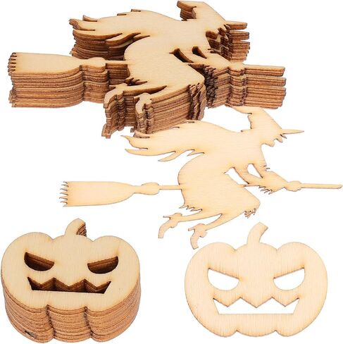 20Pcs Halloween Wood Cutouts Pumpkin Witch Cutout Unfinished DIY Painting Wooden Slices Embellishment Party Decor Woodsy Decor Witch Decor in Saudi Arabia