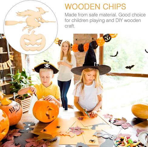 20Pcs Halloween Wood Cutouts Pumpkin Witch Cutout Unfinished DIY Painting Wooden Slices Embellishment Party Decor Woodsy Decor Witch Decor in Saudi Arabia