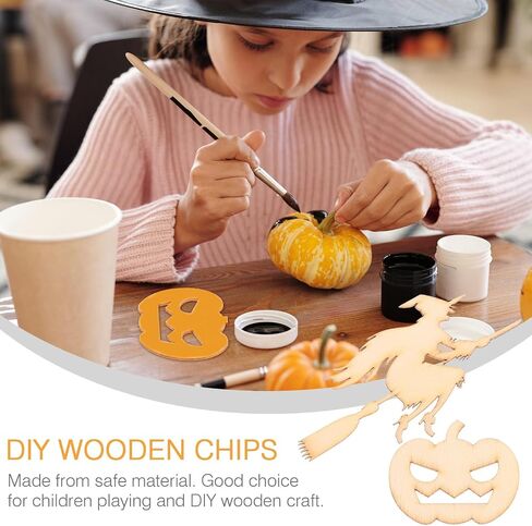 20Pcs Halloween Wood Cutouts Pumpkin Witch Cutout Unfinished DIY Painting Wooden Slices Embellishment Party Decor Woodsy Decor Witch Decor in Saudi Arabia