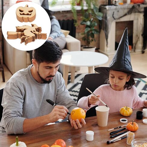 20Pcs Halloween Wood Cutouts Pumpkin Witch Cutout Unfinished DIY Painting Wooden Slices Embellishment Party Decor Woodsy Decor Witch Decor in Saudi Arabia