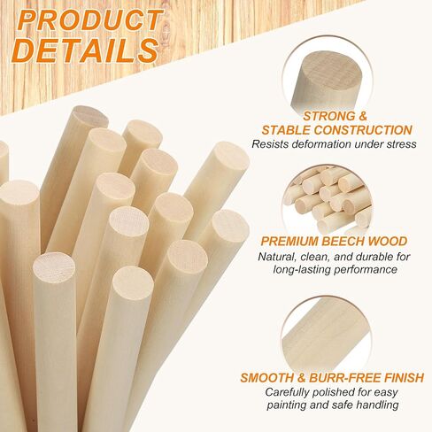 PATIKIL 3/4 x 4 Inch Wooden Dowel Rod, 5 Pcs Wood Dowels Unfinished Round Wood Sticks Hardwood Sticks for Craft DIY Projects Home Decor, Natural Color in Saudi Arabia