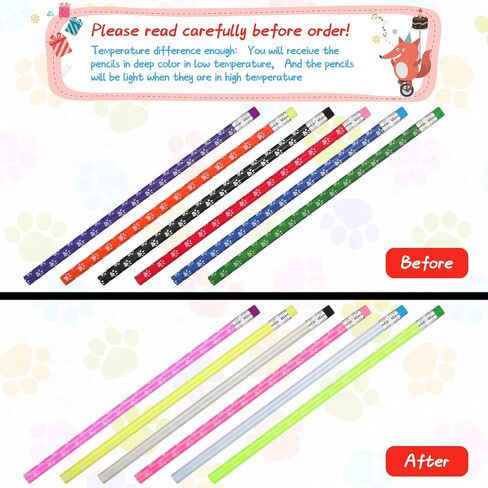 Chinco 30 Pcs Paw Print Color Changing Pencils for Kid Bulk Colorful Paw Print Party Favors Wooden Heat Activated Dog Pencils with Erasers for School Classroom Prizes Novelty Birthday Gift Decoration in Saudi Arabia