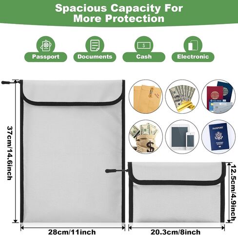2 Pcs 5200°F Upgraded Fireproof Document Bag, Fire and Water Resistant Bag with Zipper for Documents, Waterproof Fireproof Money Bag for Important Document Storage Organizer(Gray) in Saudi Arabia