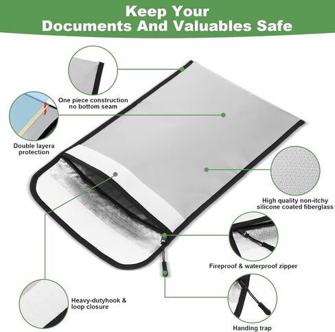 2 Pcs 5200°F Upgraded Fireproof Document Bag, Fire and Water Resistant Bag with Zipper for Documents, Waterproof Fireproof Money Bag for Important Document Storage Organizer(Gray) in Saudi Arabia