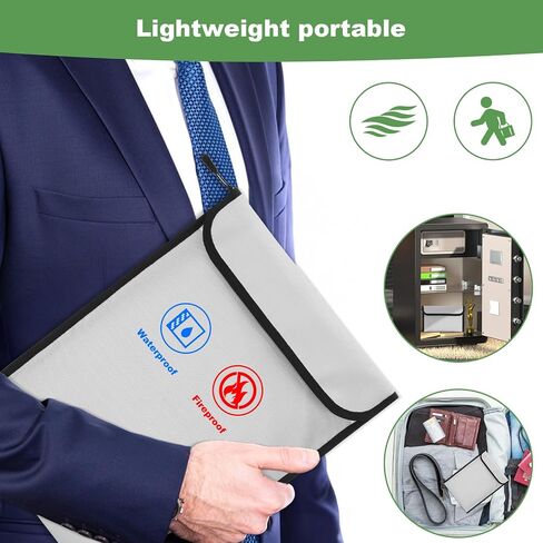 2 Pcs 5200°F Upgraded Fireproof Document Bag, Fire and Water Resistant Bag with Zipper for Documents, Waterproof Fireproof Money Bag for Important Document Storage Organizer(Gray) in Saudi Arabia