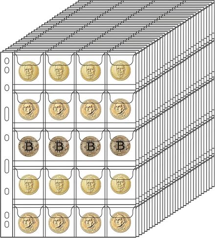 600 Pockets Coin Sleeves, 20 Sheets Coin Pages, Collecting Supplies with Standard 9 Holes, Sheets Plastic for Binder in Saudi Arabia