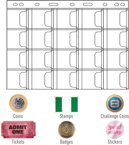 600 Pockets Coin Sleeves, 20 Sheets Coin Pages, Collecting Supplies with Standard 9 Holes, Sheets Plastic for Binder in Saudi Arabia
