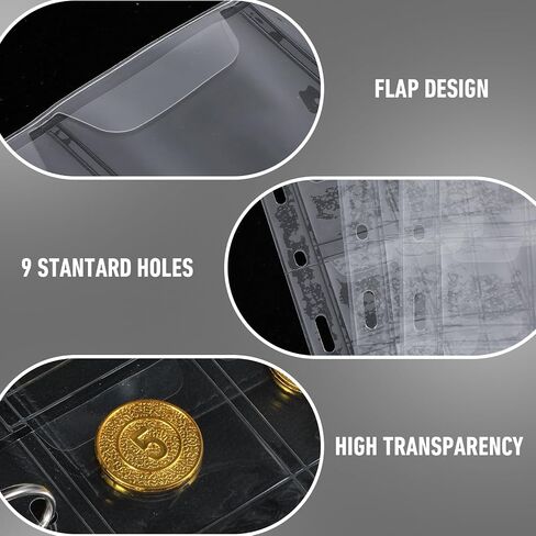 600 Pockets Coin Sleeves, 20 Sheets Coin Pages, Collecting Supplies with Standard 9 Holes, Sheets Plastic for Binder in Saudi Arabia