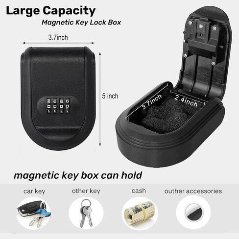 Magnetic Key Holder with Combination Lock, Waterproof Magnetic Key Box for Outdoor, Car, and Indoor Use, Strong Magnet Black in Saudi Arabia