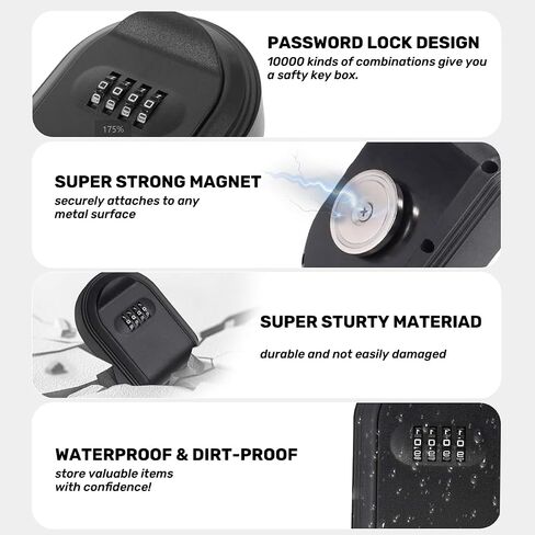Magnetic Key Holder with Combination Lock, Waterproof Magnetic Key Box for Outdoor, Car, and Indoor Use, Strong Magnet Black in Saudi Arabia