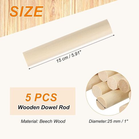 PATIKIL 3/4 x 4 Inch Wooden Dowel Rod, 5 Pcs Wood Dowels Unfinished Round Wood Sticks Hardwood Sticks for Craft DIY Projects Home Decor, Natural Color in Saudi Arabia