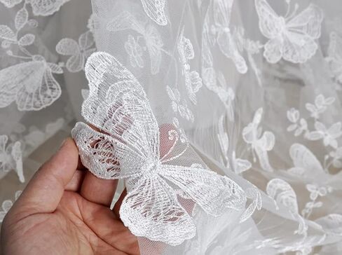 51" Width 3D Vivid Butterfly Lace Fabric Exquisite Flower Embroidery Soft Tulle Lace Fabric for Wedding Bridal Lace Dress Party Dress Home Decor (3 Yard, White Mesh+White Butterfly) in Saudi Arabia