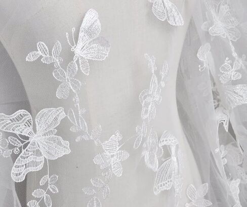 51" Width 3D Vivid Butterfly Lace Fabric Exquisite Flower Embroidery Soft Tulle Lace Fabric for Wedding Bridal Lace Dress Party Dress Home Decor (3 Yard, White Mesh+White Butterfly) in Saudi Arabia