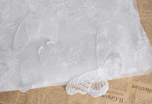 51" Width 3D Vivid Butterfly Lace Fabric Exquisite Flower Embroidery Soft Tulle Lace Fabric for Wedding Bridal Lace Dress Party Dress Home Decor (3 Yard, White Mesh+White Butterfly) in Saudi Arabia