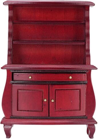 1:12 Scale Miniature Wooden Wooden Wooden ، خزانة كتب مصغرة على الطراز الأوروبي ، عرض جامع مصنوع يدويًا ، Photo Prop ، Wood Dollhouse ملحق للديكور المنزلي (أحمر) in Kuwait