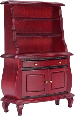 1:12 Scale Miniature Wooden Wooden Wooden ، خزانة كتب مصغرة على الطراز الأوروبي ، عرض جامع مصنوع يدويًا ، Photo Prop ، Wood Dollhouse ملحق للديكور المنزلي (أحمر) in Kuwait