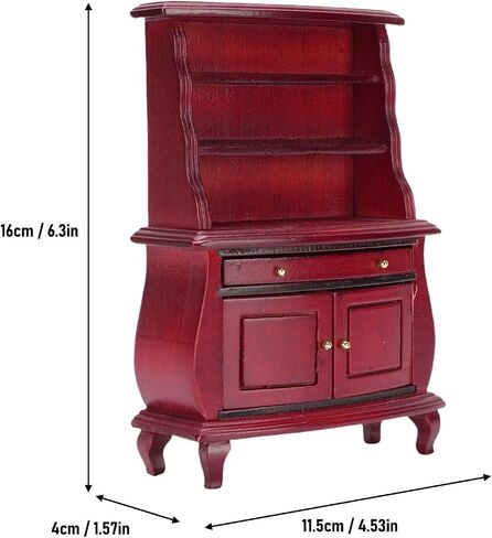 1:12 Scale Miniature Wooden Wooden Wooden ، خزانة كتب مصغرة على الطراز الأوروبي ، عرض جامع مصنوع يدويًا ، Photo Prop ، Wood Dollhouse ملحق للديكور المنزلي (أحمر) in Kuwait