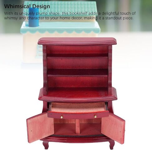 1:12 Scale Miniature Wooden Wooden Wooden ، خزانة كتب مصغرة على الطراز الأوروبي ، عرض جامع مصنوع يدويًا ، Photo Prop ، Wood Dollhouse ملحق للديكور المنزلي (أحمر) in Kuwait