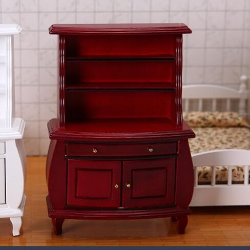 1:12 Scale Miniature Wooden Wooden Wooden ، خزانة كتب مصغرة على الطراز الأوروبي ، عرض جامع مصنوع يدويًا ، Photo Prop ، Wood Dollhouse ملحق للديكور المنزلي (أحمر) in Kuwait