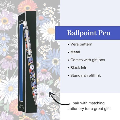 Vera Bradley Holiday Black Ink Ballpoint Pen مع صندوق هدايا ، يقبل Pen Click Metal عبوات قياسية (Daisy Fields Bright) in Saudi Arabia