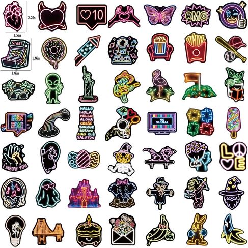 300 Pcs Cool Neon Water Bottle Sticker for Kids Teens, Waterproof Stickers for Water Bottle Laptop Skateboard, Assorted Fun Neon Sticker Pack Prizes for Kids Classroom Party Decorations in Saudi Arabia